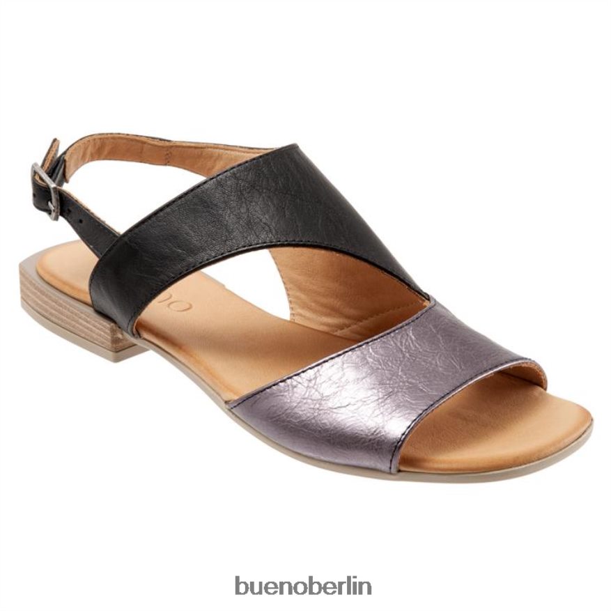 Bueno Footwear Alyssa L08J221 Wohnungen Schwarz-Zinn-Metallic Frauen